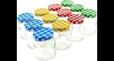 80 ML - Mini Confituurpot Jampot Inmaakpot met geruite schroefdeksel van 80 ml - 5 x 5 x 7 cm - 12 stuks