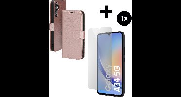 Mobiparts Classic Wallet hoesje geschikt voor Samsung Galaxy A34 (2023) 5G met 1 Screenprotector van Gehard Glas - Roze