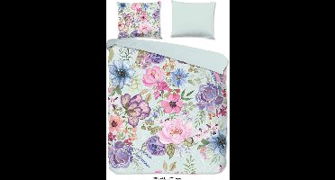 Pure Dekbedovertrek "bloemen" - Aqua - (200x200/220 cm) - Microfiber