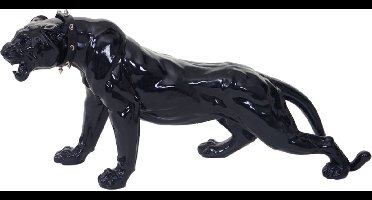 Brulo Luipaard 59cm, Polyresin Sculptuur Panter, Binnen-/Buiten ~ Hoogglans Zwart met Halsband
