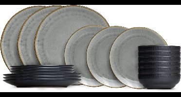 Cookinglife Serviesset Nola Warm Grijs 18-delig - Servies Set 6 Personen - Modern Design Aardewerk - Vaatwasser- & Magnetronbestendig