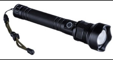 HI Survival LED zaklamp - 24 cm - zwart - aluminium - 250 lumen - noodpakket - preppen / vakantie