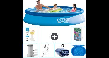 Intex Rond Opblaasbaar Easy Set Zwembad - 366 x 76 cm - Blauw - Inclusief Pomp Ladder - Solarzeil - Voetenbad - 7-delig