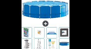 Intex Rond Frame Zwembad - 457 x 122 cm - Blauw - Inclusief Pomp - Ladder - Grondzeil - Afdekzeil - Speelgoed - Vloertegels - 9-delig