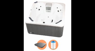 W’eau Skye Luxe Spa - Ronde Jacuzzi - 4 Persoons - 13 Krachtige Massagejets - Plug & Play - Inclusief Trapje & Isolerende Cover - Grijs - Ø 180 cm