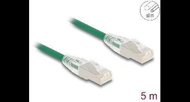 Delock RJ45 Network Cable Cat.6A plug to plug with curved latch U/FTP Slim 5 m green