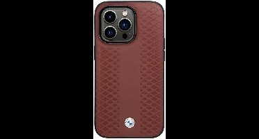 BMW Leather Diamond Pattern Back Case - Geschikt voor Apple iPhone 14 Pro (6.1") - Rood