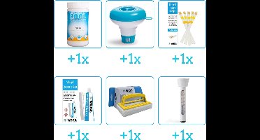 Zwembad Onderhoudspakket - Onderhoud Zwembad - bevat Chloor - Chloordrijver - Testrips - Reparatiesetje - Scrubborstel en Thermometer (6-delig)