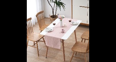 Boraboi® Tafelloper met Linnenlook en Waterafstotende Bescherming voor Binnen- en Buitengebruik, 30 x 100 cm, Roze
