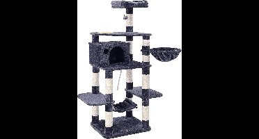Hoppa! Multi-Level Kattenboom met Voerbak - Sisal - Rookgrijs - 56 x 51 x 164 cm (L x D x H)