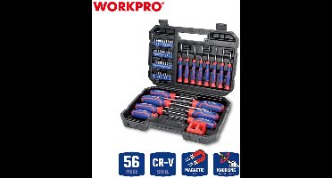 WORKPRO WP200518 Schroevendraaierset – 56-delig – Magnetisch – CR-V – Met Bits, Magnetizer & Opbergkoffer