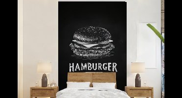 Behang - Fotobehang Hamburger - Krijttekst - Zwart - Wit - Breedte 145 cm x hoogte 220 cm