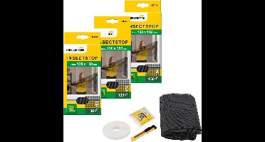 Schellenberg 3-pack 50715 hor voor ramen, insecten- en muggenwering inclusief plakstrips, zonder boren, 130 x 150 cm, antraciet