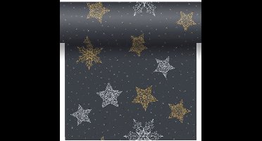Duni - Tafelloper - Snowstars Zwart - 40 x 480 cm