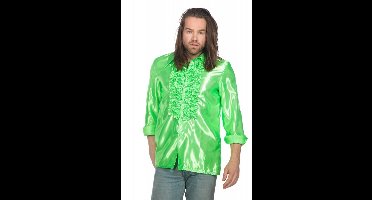 Jaren 80 & 90 Kostuum | Groene Ruchesblouse Satijn Foute Neon Disco | Maat 48 | Carnaval kostuum | Verkleedkleding