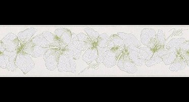 BLOEMEN BEHANGRAND - Groen Wit  - Bloemenmotief - AS Creation Only Borders