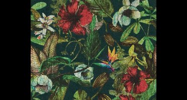 BLOEMEN EN BLADEREN BEHANG - Groen Blauw Rood - Bloemenmotief - AS Creation Greenery