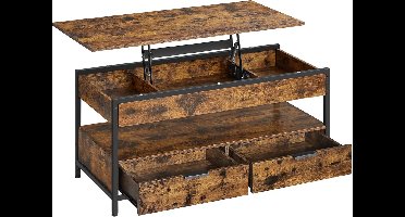Hoppa! Salontafel - Rustiek Bruin - Inktzwart - Staal - Spaanplaat - 100 x 50 x (48-63) cm (B x D x H)