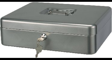 HI Geldkist met sleutel - zilver - 30 x 24 x 9 cm - Geldlades - munten sorten