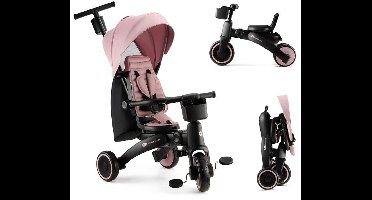 Kinderkraft JAZZ 2 5-in-1 Kinderdriewieler - Voor 9 Maanden tot 5 Jaar - 360° Draaibare Click & Twist Stoel, Verstelbare Oudergreep en Zonnekap - Roze