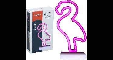 Grundig Tafellamp Flamingo Neon Lamp - Oplaadbaar met 42 LED - Bureaulamp Led USB-C - Sfeerlamp Roze Draadloos voor Slaapkamer n Bureaue