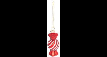 Hangende kerstboomversiering van rood en wit glas, hoogte 9 cm