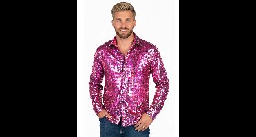 Overhemd Disco - Heren Blouse - Disco 80/90 - Hippie - Carnaval - Verkleedkleding - Roze - Maat L