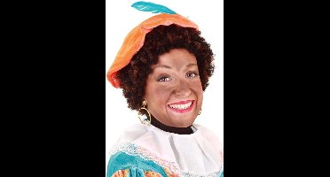 Roetveeg of Piet pruik met verstelbare kap zwart/bruin gemeleerd - Pietenpruiken