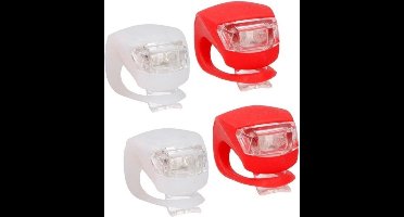 2x LED fietsverlichting set voor en achter - rood/wit - siliconen fietslampjes inclusief batterijen - voorlicht en achterlicht