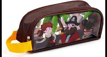 Etui/Pennenzak - Jolly Roger Piraten - Transparant/Handgreep/Dubbele Rits - 9.5x20x6cm