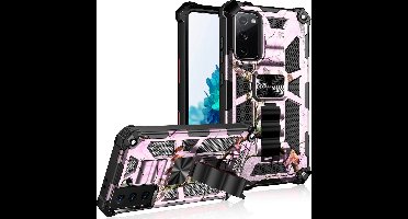 Hoesje Geschikt Voor Samsung Galaxy S20 hoesje armor case Heavy Duty Shockproof Military Grade - Hoesje Geschikt Voor Samsung Galaxy S20 hoesje kickstand cover Camouflage / Pink