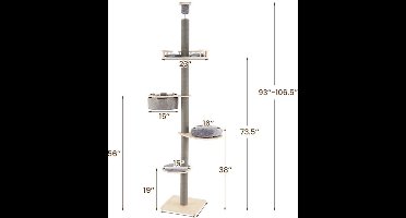 Krabpaal – Kattenboom – Kattenhuis – Kattentoren – Krabmeubel – Verstelbare Hoogte 236-271 cm – 5 Niveaus Met Hangmat En Zacht Mandje