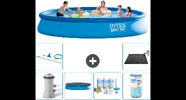 Intex Rond Opblaasbaar Easy Set Zwembad - 457 x 84 cm - Blauw - Inclusief Pomp - Afdekzeil - Onderhoudspakket - Filter - Schoonmaakset - Solar Mat - 7-delig