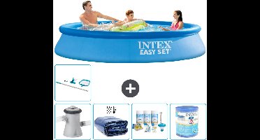 Intex Rond Opblaasbaar Easy Set Zwembad - 305 x 61 cm - Blauw - Inclusief Pomp - Solarzeil - Onderhoudspakket - Filter - Schoonmaakset - 6-delig