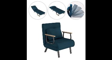 Stoelbed – Slaapstoel – Fauteuil – Ligstoel – Slaapbank – Houten Armleuningen – 5 Verstelbare Posities – Zachte Comfortabele Stof – 65×185 cm