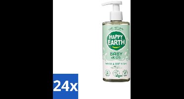 24 x Happy Earth – Was & Badgel – Zeepvrij Baby & Kids – 300 ml - Wasgel - Huidverzachter - Babywasgel - Natuurlijke Wasgel - Allergeenvrije Wasgel