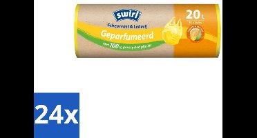 24 x Swirl – Vuilniszakken 20 L – Handvat – Lemon & Melon Geparfumeerd – 25 zakken - Pedaalemmerzakken - Geparfumeerde Emmerzakken - Citroen-meloen Geur - Emmerzakken Met Handvat - Gerecycled HDPE