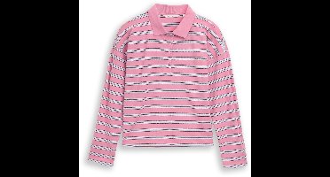 Tom Tailor Denim - Boxy fit polo met lange mouwen en streepjesmotief - Maat S - pink blue multicolor stripe