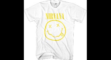 Nirvana - Yellow Happy Face Heren T-shirt - M - Wit