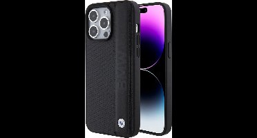 iPhone 15 Pro Max Backcase hoesje - BMW - Effen Zwart - Leer