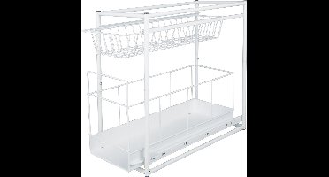 HI keuken/keukenkast organizer uitschuifbaar - wit - 45 x 23 x 45 cm - metaal