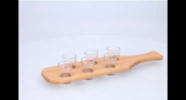 Borrelplank met 6 Shotglazen - Hout en Glas - 40 x 11 x 2 cm