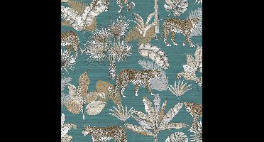 DUTCH - WALLCOVERINGS - Behang - Leopard - blauw - en - beige