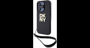 DKNY, Hoesje geschikt voor iPhone 15 Pro - met Metalen Logo & Polskoord, Zwart