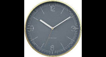 Wandklok 30cm-Silent-Gold/Pigeon Blue-Aluminium-NeXtime 'Nova'
