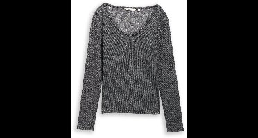 Tom Tailor Denim - Slim fit shirt met lange mouwen en glittereffect - Maat XS - black glitter