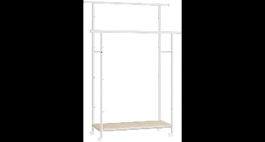 Sierra Kledingrek, Kledingrek met wielen, kapstok met plank, dubbele hanger, breedte 98,5 cm, totale capaciteit 100 kg, stalen structuur, natuurlijk beige en wolkenwit HSR152W01