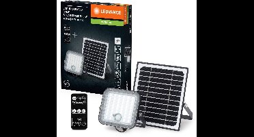 LEDVANCE LED solar outdoor light Endura Outdoor black with floodlight and solar panel, 5-metre long cable, with remote control and PIR motion detector, 10 W, 1400 lm, 840, 4000 K light colour, EEK A