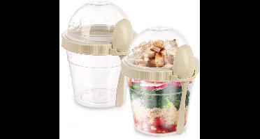 Yoghurtbeker met Lepel Lunchbox 400 ml 2 stuks - Yoghurt en Muesli Beker - Yoghurtpot - Lunchpot - Saladebeker - Salad - Oats Potje