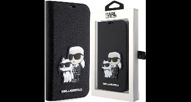 iPhone 14 Bookcase hoesje - Karl Lagerfeld - Effen Zwart - Kunstleer